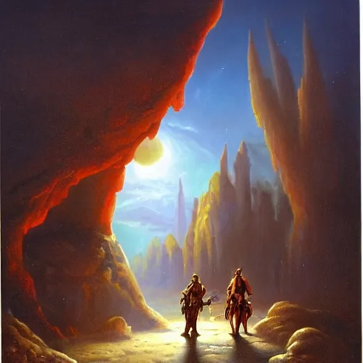 Image similar to mercenary traveling in the outer darkness by sue bierstadt