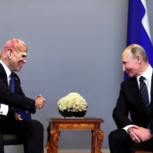 Image similar to biden and putin playing rock paper scissors, both of them played scissors with their hands