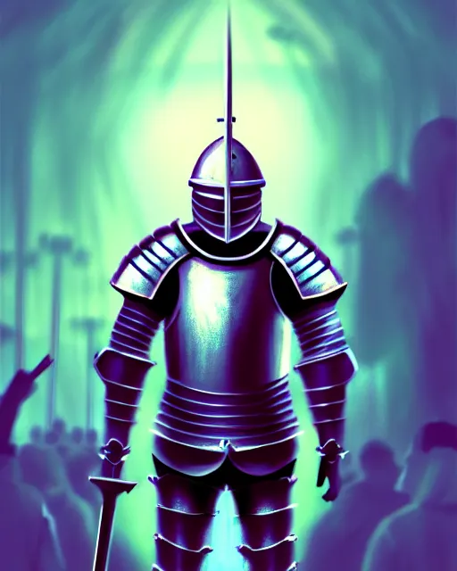 Prompt: hyper - realistic illustration of a knight, in a sci - fi music festival, digital painting, sharp focus