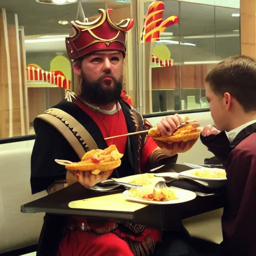 Prompt: roman centurion eating at a mcdonalds, swag