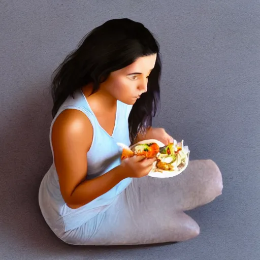 Image similar to thunder and lightning in the palm of her hand, as she sits to eat breakfast