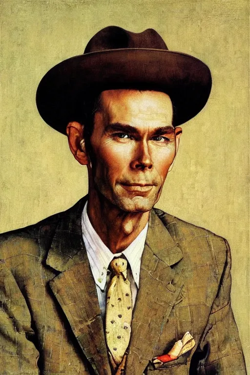 Prompt: “portrait of hank Williams, by Norman Rockwell”