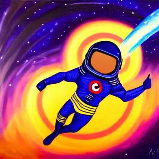 Prompt: spaceman superhero with cape and magic spells surfing, isometric scifi astral spirit space journey in oil painting, pulled into the spiral vortex, trending on artstation, award winning, emotional, highly detailed ethereal isometric surrealist art