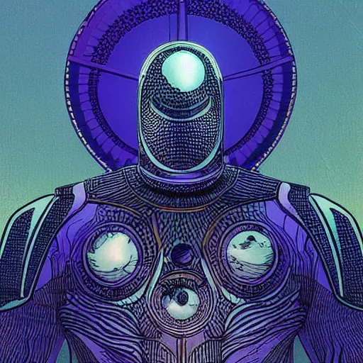 Prompt: techno - spirit utopian gallant knight, future perfect, award winning digital art by moebius