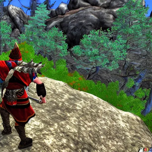 Image similar to metin 2 warrior hiking in the mountains