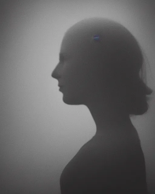 Prompt: a woman's face in profile, made of mist, in the style of the dutch masters and gregory crewdson, dark and moody