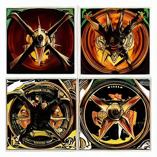 Prompt: diabolus in musica, two frames!!! layout, album cover art in a style of motorhead