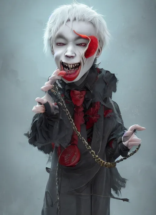 Image similar to albino androgynous vampire with a bol full of candy, photography, award wining, concept art, ambient light, 4 k, intricate details, highly professionally detailed, cgsociety, highly detailed -