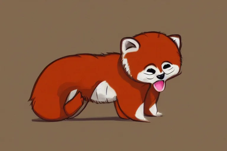 Image similar to cute cartoon drawing of a red panda waking up from bed yawning and stretching, character art, painting, trending on artstation