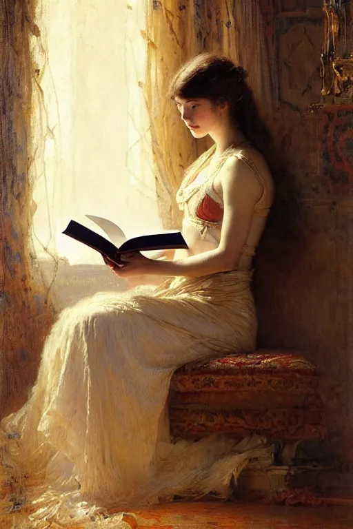 Prompt: a full body portrait of a girl reading a book, high detail, by gaston bussiere, bayard wu, greg rutkowski, odd nerdrum, maxim verehin, realism, dan dos santos, masterpiece, sharp focus, cinematic lightning