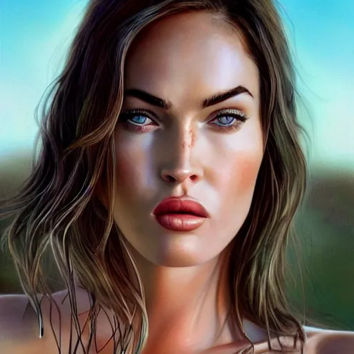 Prompt: megan fox sticking her tongue out. hyperrealistic portrait, photo realistic, poster, artstation, volumetric lighting, digital art, very detailed face by magali villeneuve