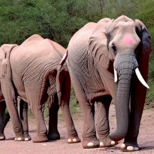 Image similar to elephants with makeup and toenails painted Pink