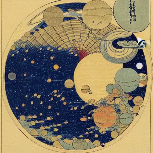 Image similar to the solar system by hokusai