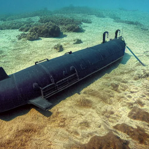 Image similar to an award winning underwater photo! of a submerged submarine, submarine! cross!! section!!, 4 k, high quality