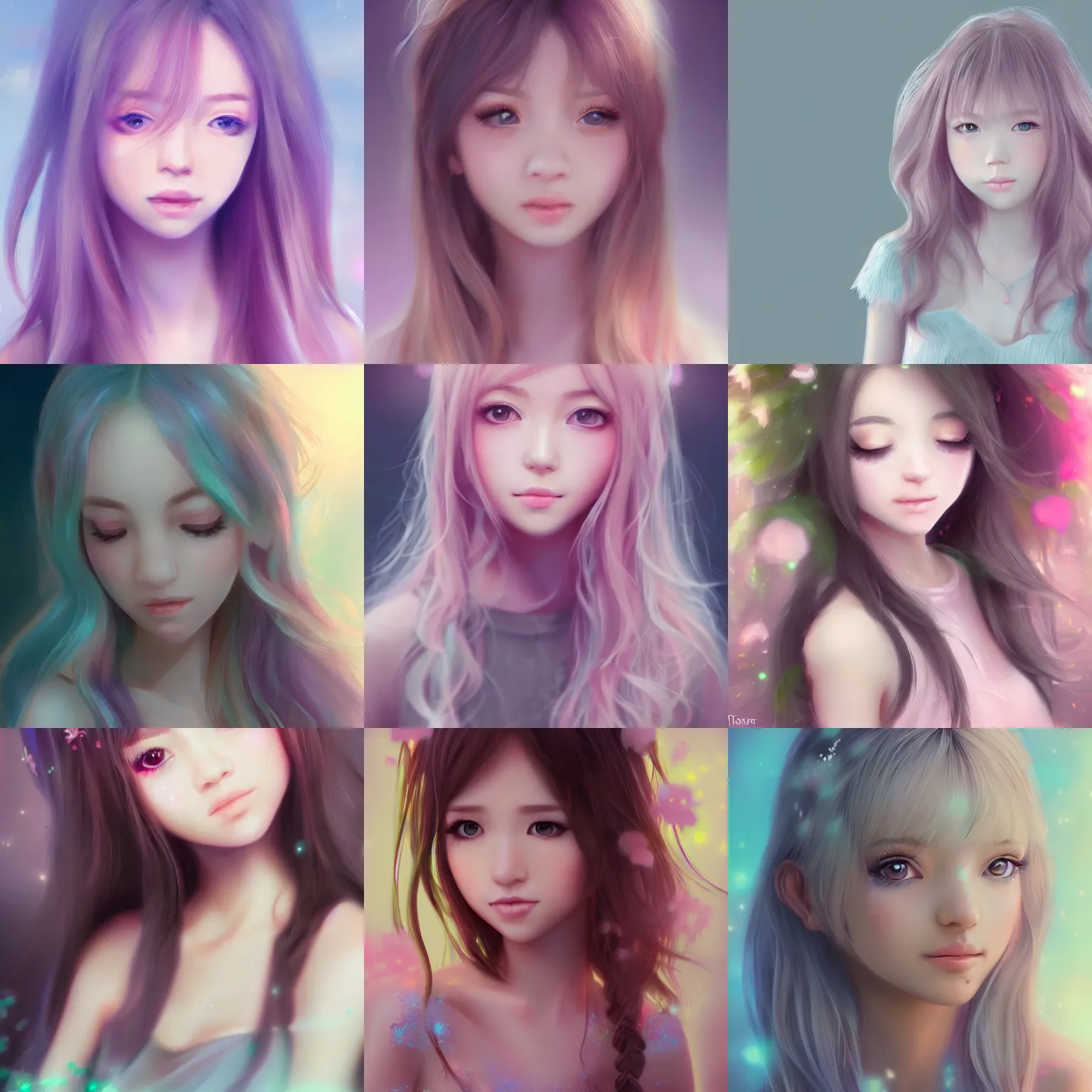 Prompt: beautiful girl portrait in very cute realistic WLOP digital art style with bloom ethereal effects, trending on Artstation, made by Tran Ross feminine in pastel shades, trending on pixiv, Unreal Engine 4k