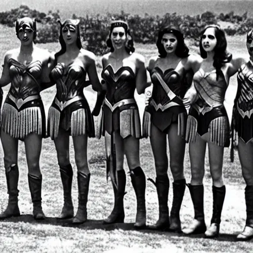 Image similar to Gal Gadot as Wonder Woman, group photo taken during the 1960s on the Vietnam Battlefields with other American Soldiers, extremely detailed