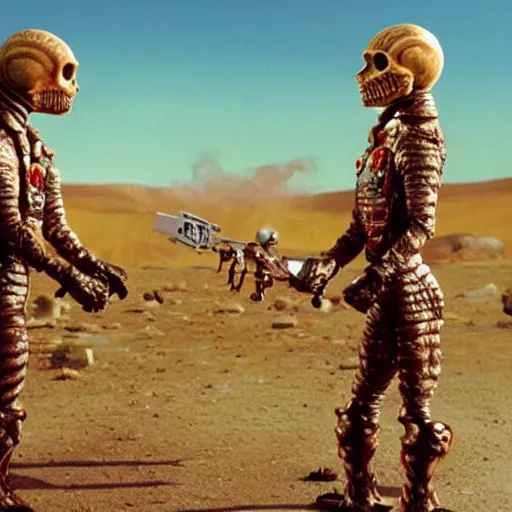 Prompt: film still of mars attacks movie scene ultrarealism surreal