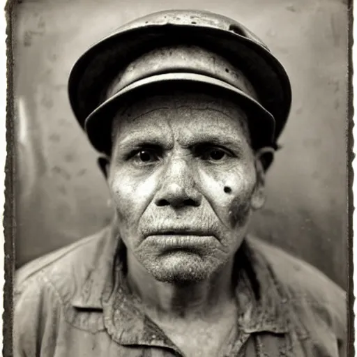 Image similar to portrait of coal mine worker by Diane Arbus, 50mm