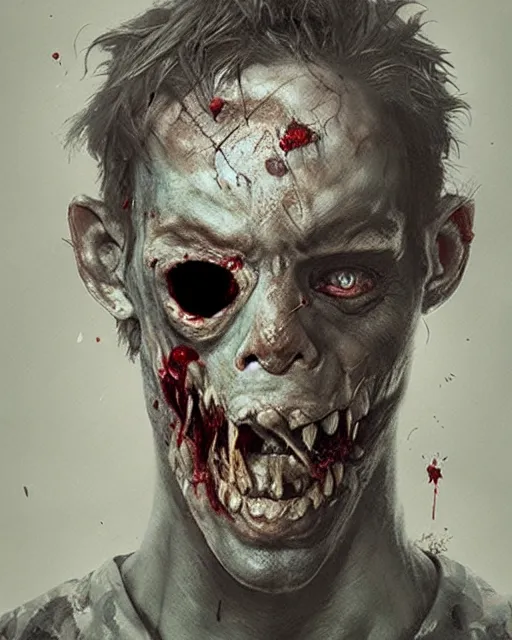 Image similar to hyper realistic photo portrait zombie with broken pokemon mask cinematic, greg rutkowski, james gurney, mignola, craig mullins, brom