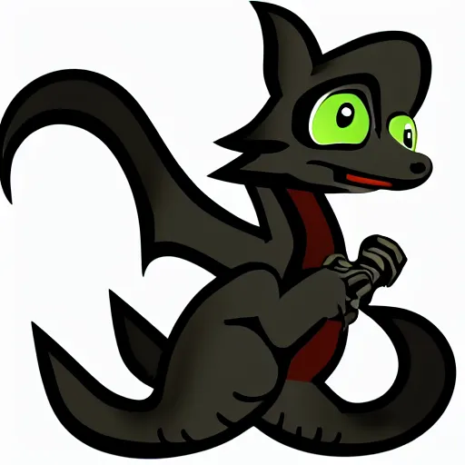 Image similar to a black logo on a white background of a very cute small dragon with well-designed head and gear wheel, vector graphics