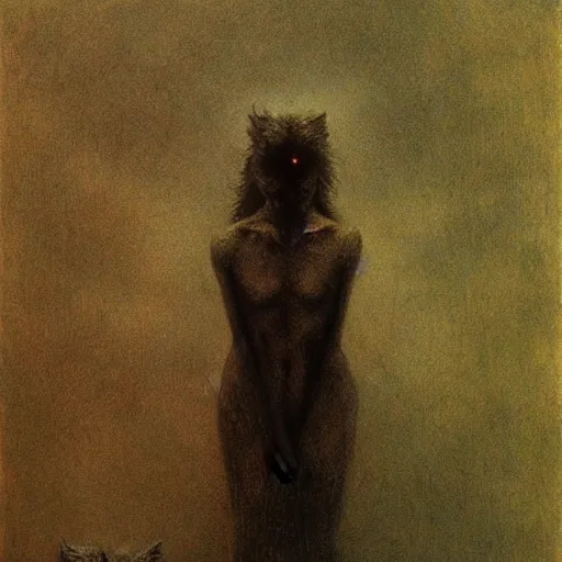 Image similar to werewolf girl by Beksinski