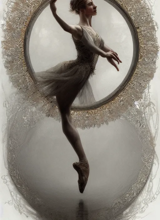 Prompt: a beautifull intricate pencil painting of a dancing ballerina, reflexions, verry high details by william turner art, greg rutkowski and alphonse mucha, trending on artstation, very very detailed, masterpiece, muted colors