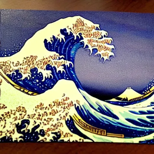 Image similar to the great wave painting made out of ramen