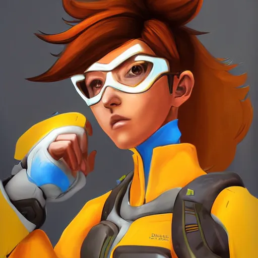 Image similar to digital painterly artwork of tracer from the game overwatch