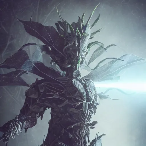 Prompt: vegetal humanoid armored botanical rune covered armor nanotechnology kryptonite protomolecule utility fog tendrils high contrast cinematic light, mystical shadows, sharp focus, divine realm of gods, octane render