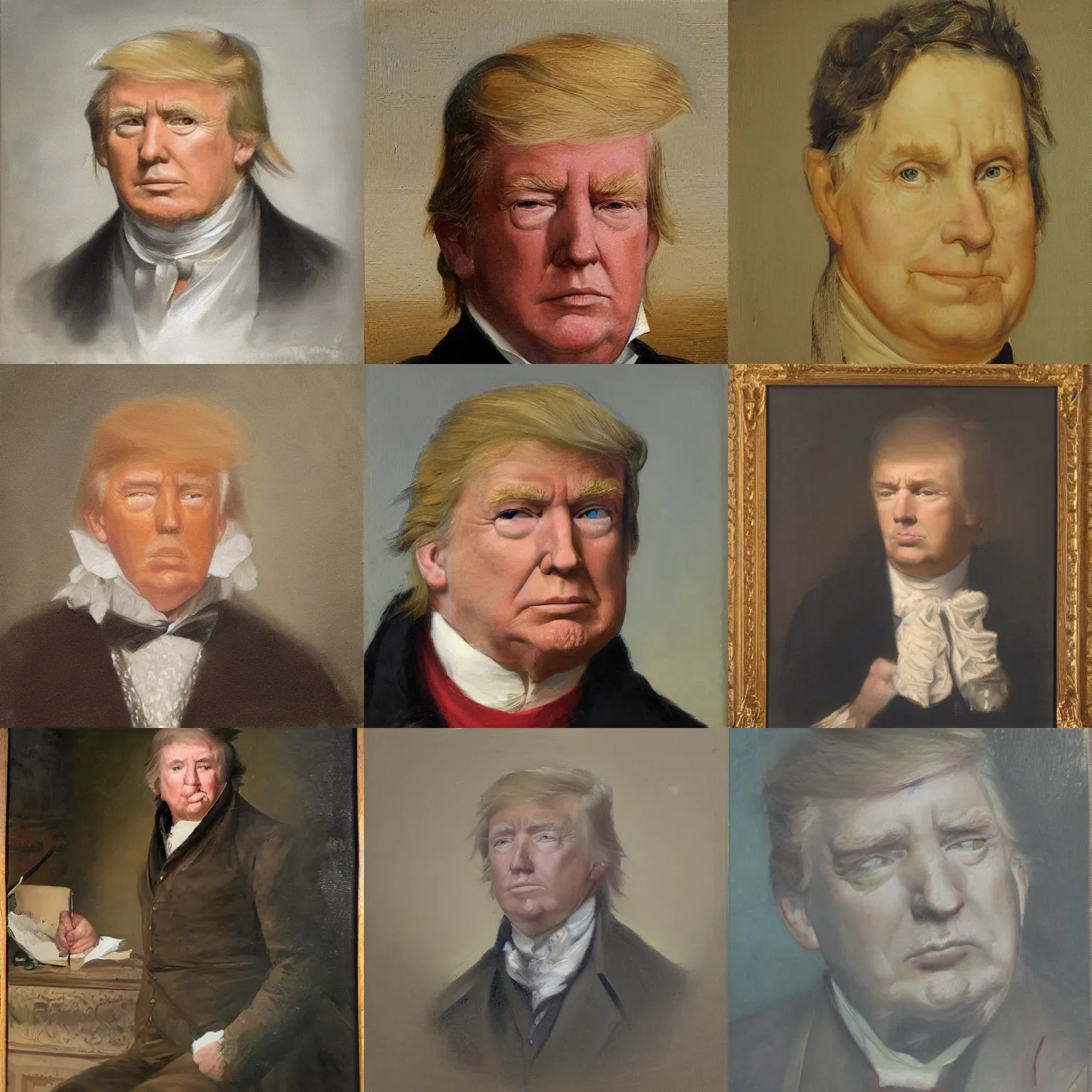 Prompt: facial portrait of donald trump, oil on canvas by william sidney mount - 1 7 9 8, trending on artstation