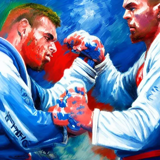 Image similar to painting of a bjj fighter, by leroy neiman