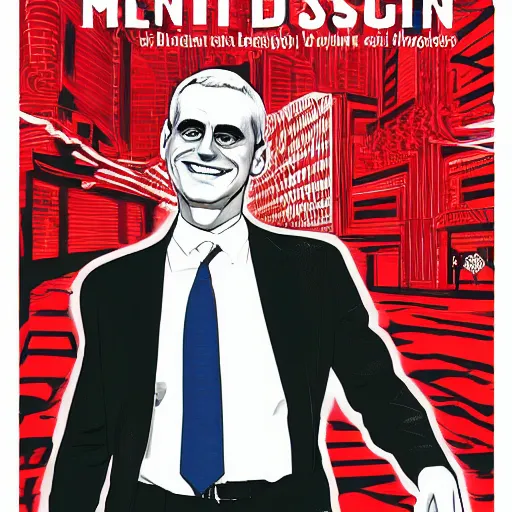 Image similar to digital illustration of secretary of denis mcdonough face, cover art of graphic novel, eyes replaced by glowing lights, glowing eyes, evil laugh, menacing, villain, clean lines, clean ink