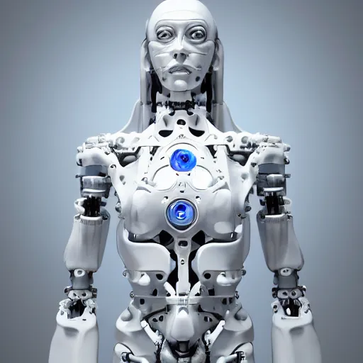 Image similar to beautiful centered fine art photo of jesus christ as a solarpunk robotic humanoid, white mechanical parts with led lights, bouguereau style pose, photorealistic, white background, highly detailed and intricate, soft box lighting, hdr 8 k