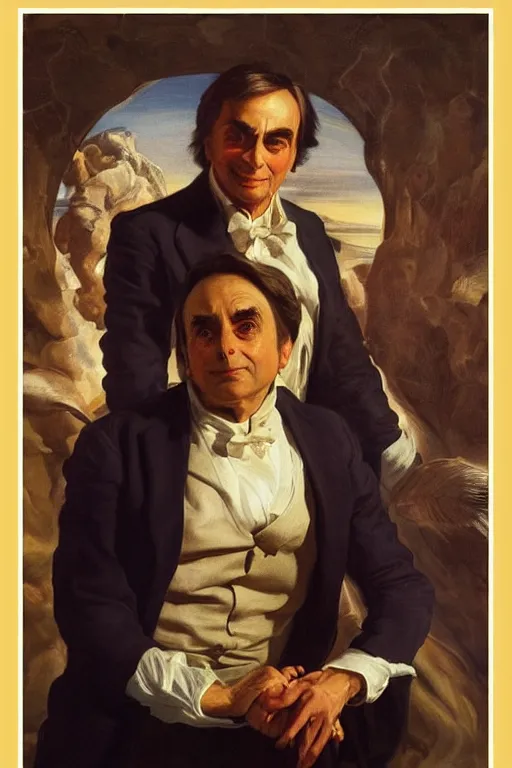 Prompt: Carl Sagan oil on canvas, golden hour, artstation, by J. C. Leyendecker and Peter Paul Rubens,