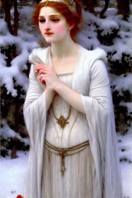 Prompt: snow queen, painting by rossetti bouguereau, detailed art, artstation