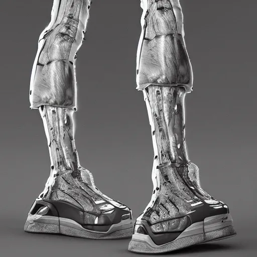 Image similar to futuristic balenciaga and vetements sneakers made out of live parts, cable, nerves, organs, by cronenberg, ultra rendered extreme realism and detail, 8 k, highly detailed, realistic, pbr, surreal, hyper realistic, photorealistic, sharp focus,