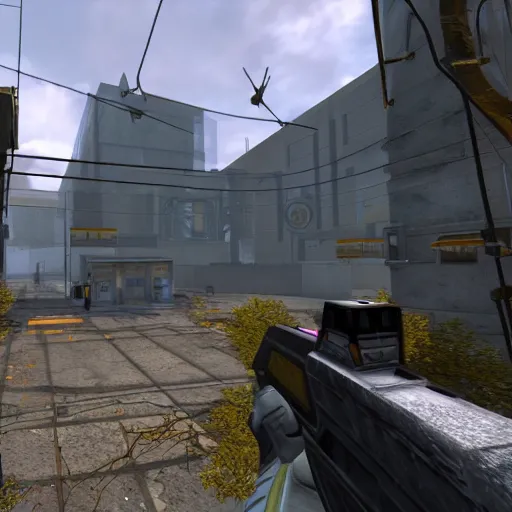 Image similar to Screenshot of Half-Life 3, running on Source 2, a crossover between Portal and Half-Life, next-gen graphics,