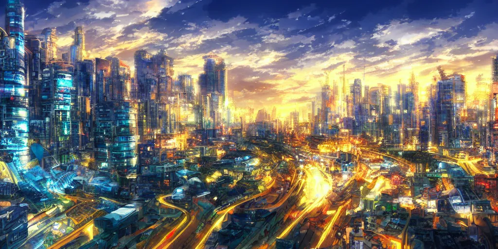 Prompt: hd anime cityscape, 4 k, stunning, full hd, wallpaper 2 k