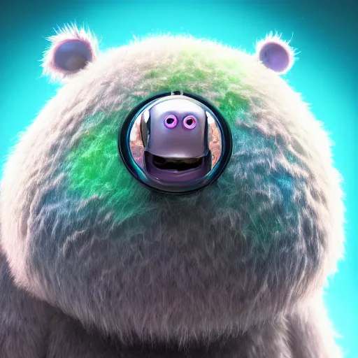 Image similar to furry creature, portrait, micro - organisms, marine microbiology, water bear, robots, electric, fur, soft, concept art, intricate details, highly detailed, photorealistic, disney pixar, octane render, iridescent, anime, 8 k