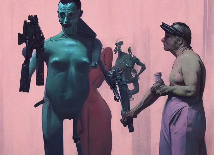 Prompt: a still from gta qnd ex machina by francis bacon, surreal, norman rockwell and james jean, greg hildebrandt, triadic color scheme, by greg rutkowski, in the style of francis bacon and edward hopper and beksinski, dark surrealism, grand theft auto video game, a still from the film alien