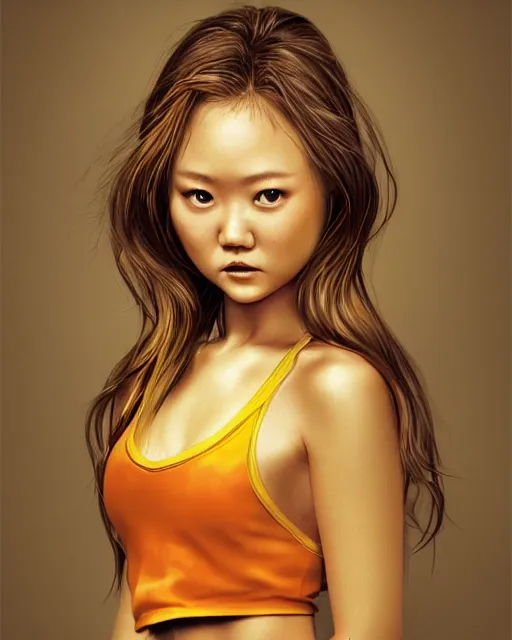 Image similar to beautiful devon aoki as honey, made of honey, wearing neon honey miniskirt, award winning creature portrait photography, extremely detailed, artstation, 8 k, sensual lighting, incredible art, wlop, artgerm, backlit, rim lighting