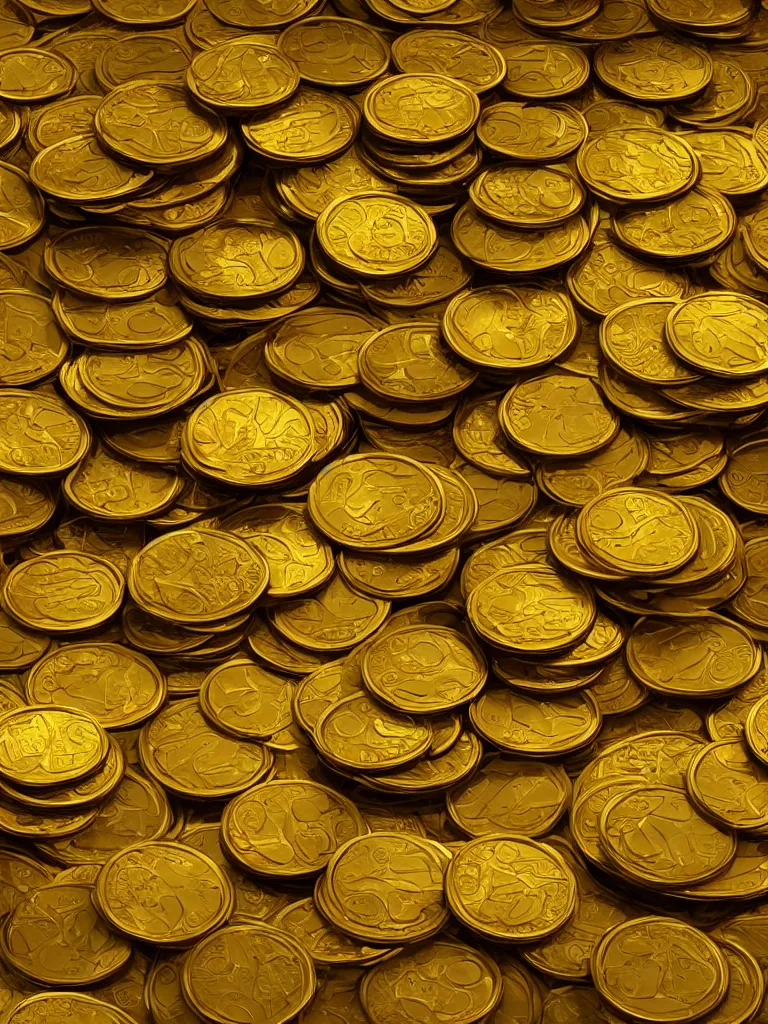 Prompt: piles of golden coins by disney concept artists, blunt borders, rule of thirds, glowing, shiny, sketch