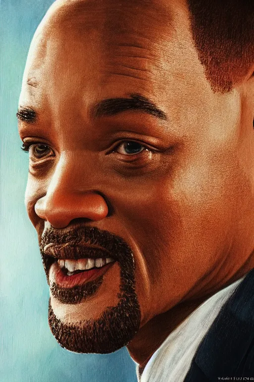 Image similar to Will Smith as a Simpson, oil on canvas, intricate, portrait, 8k highly professionally detailed, HDR, CGsociety