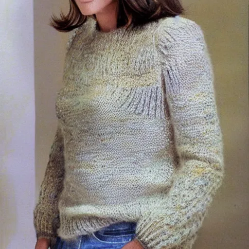 Image similar to a hand knit wool sweater with a sandra bullock face pattern