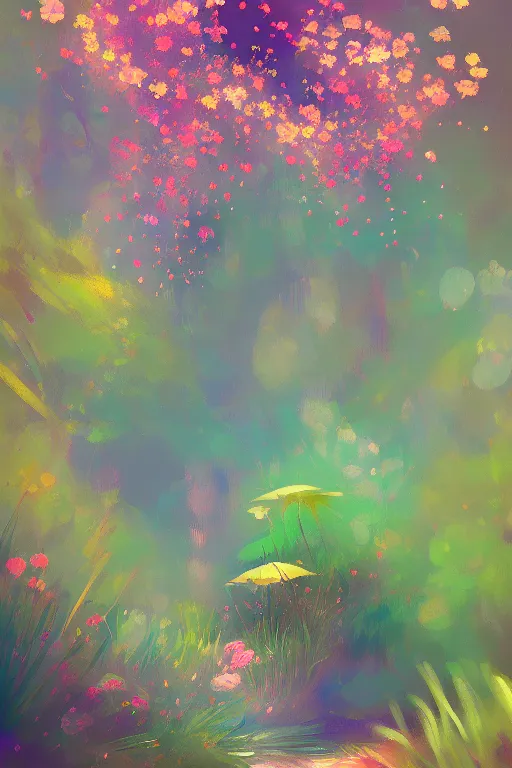 Prompt: beautiful digital matter gossy painting of whimsical botanical illustration bokeh by greg rutkowki and alena aenami artstation