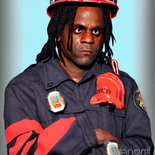 Image similar to chief keef as a firefighter digital art very detailed 4 k detailed super realistic