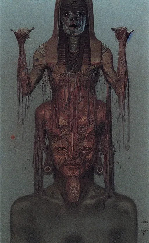 Image similar to portrait of great egyptian god khonshu, creepy, scary, strange, by beksinski and moebius