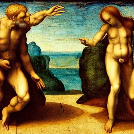 Prompt: the creation of adam by leonardo davinci