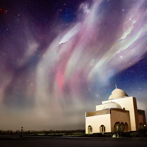 Image similar to mosque surrounded by nebula clouds