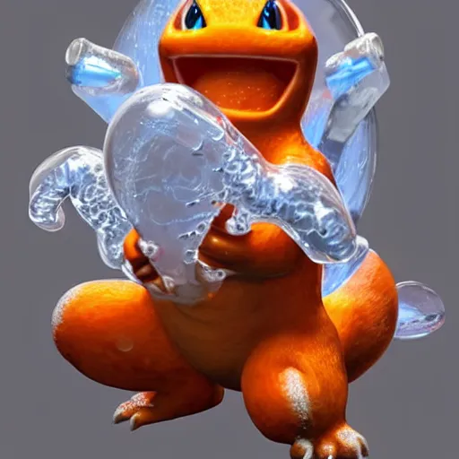 Image similar to a charmander clear ice sculpture, ultra realistic, concept art, intricate details, highly detailed, photorealistic, octane render, 8 k, unreal engine, art by frank frazetta, simon bisley, brom